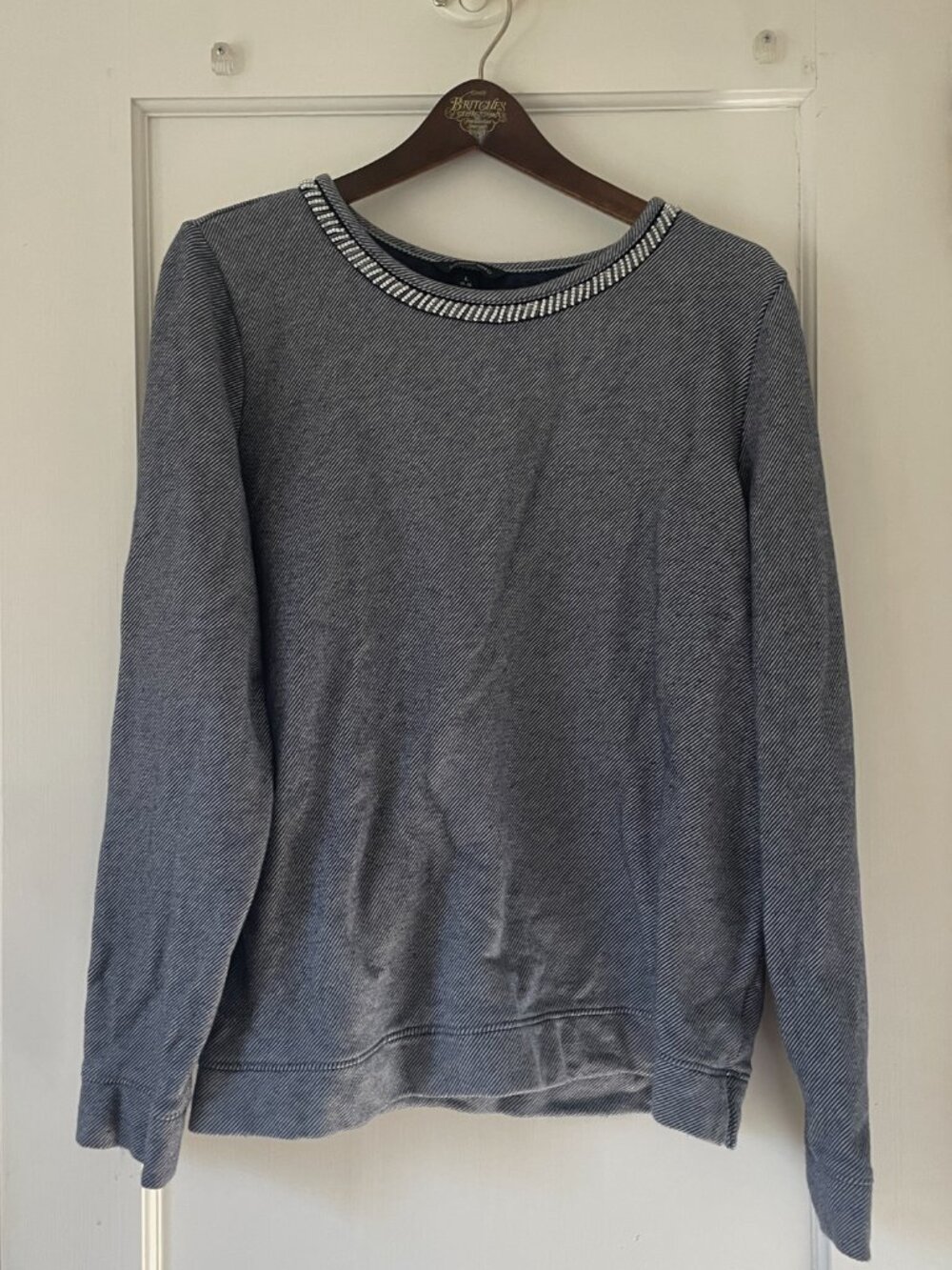 Land's End Cotton Beaded Sweater Size XL 14-16 Navy Chevron Pattern - Picture 2 of 8